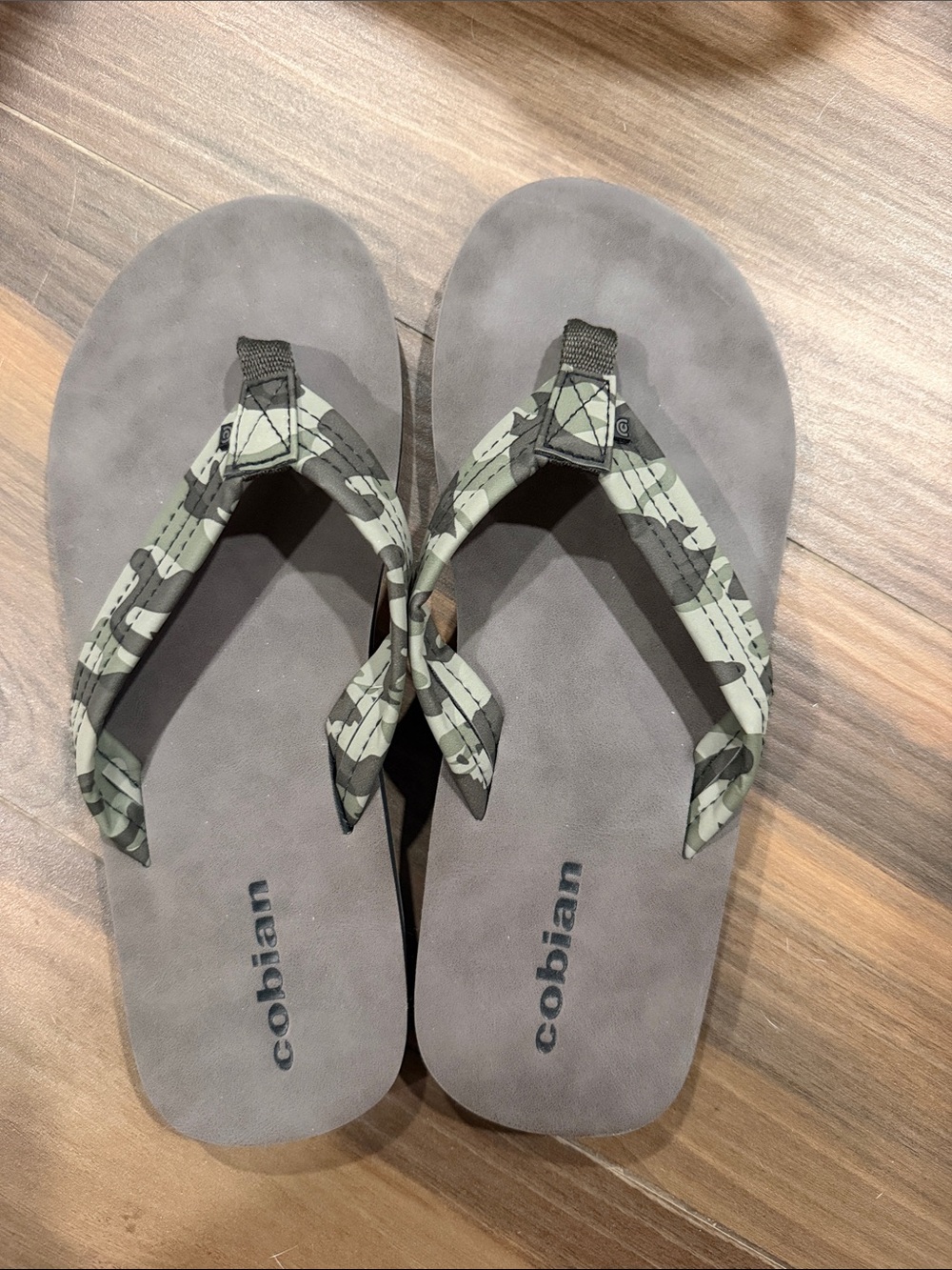 Cobian men Gray Flip Flops with Green Camo Straps